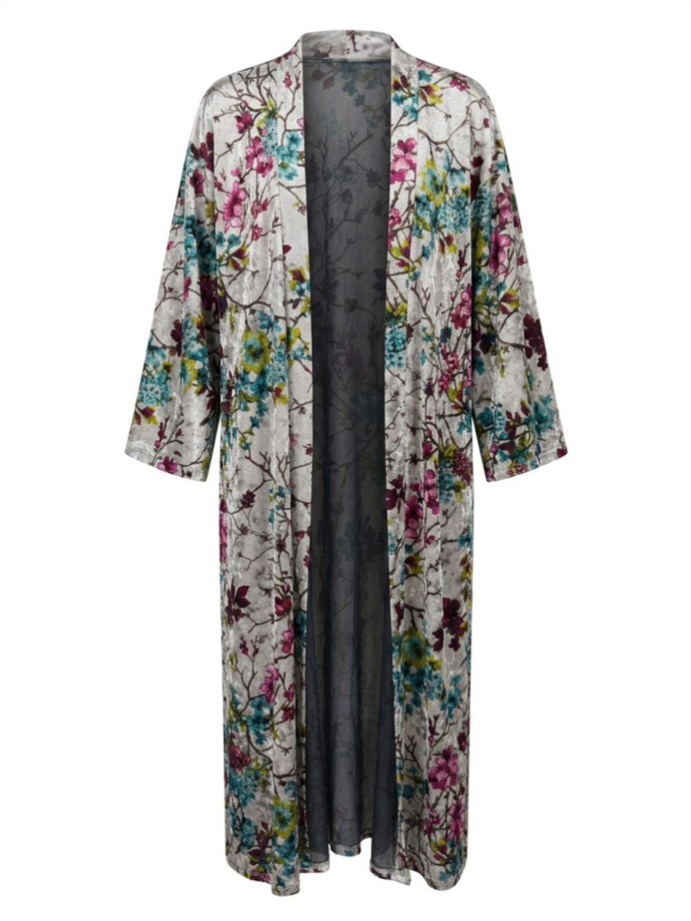 LOVE IN Velvet Floral Burnout KIMONO DUSTER ROBE Boho Festival Gypsy WOMENS L